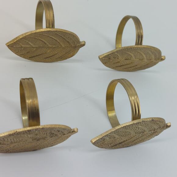 Leaves Napkin Ring Holders Brass Harvest Fall Gold Tone Thanksgiving Set of 8 - Picture 8 of 12